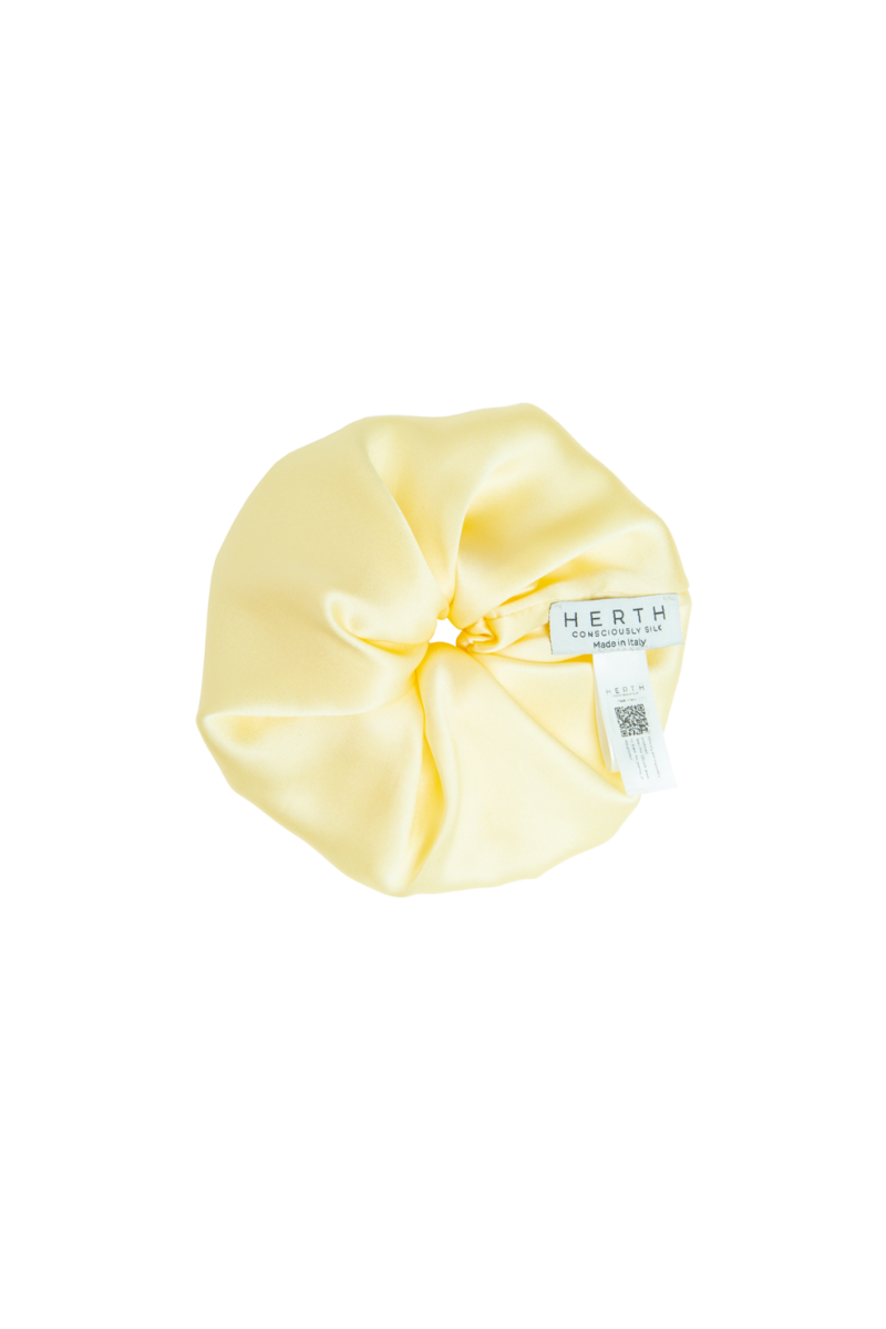 EDI: NAVY BLUE AND BUTTER YELLOW CERTIFIED ORGANIC SILK SCRUNCHIES SET