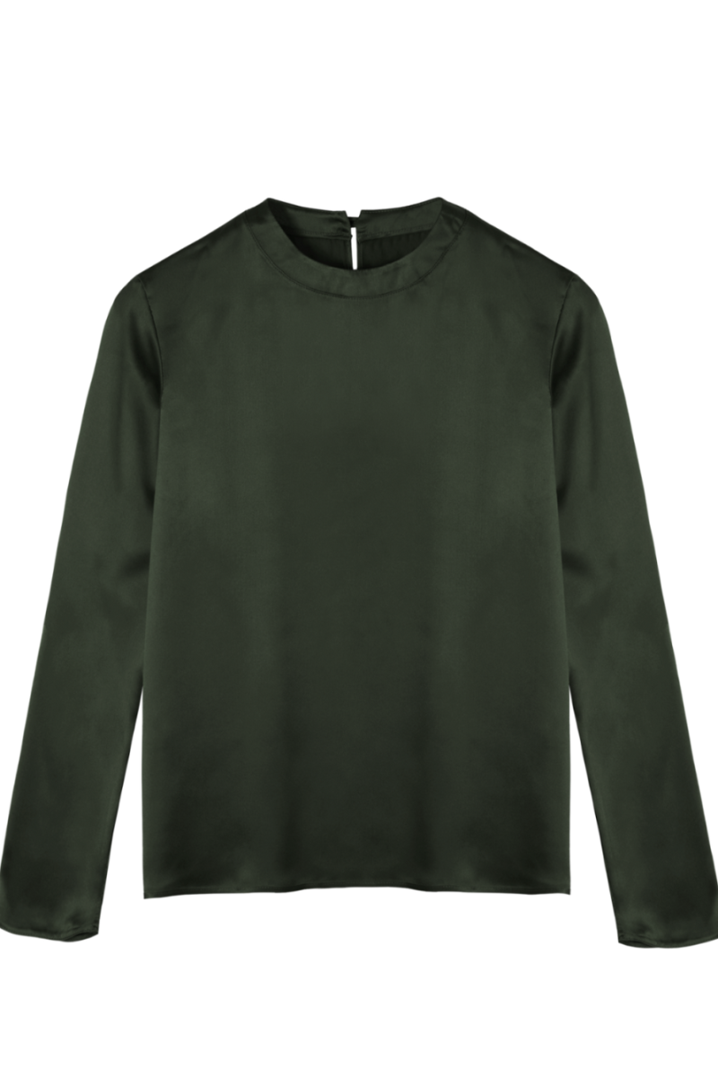 Andie top in green certified organic silk – minimal sustainable womenswear by HERTH