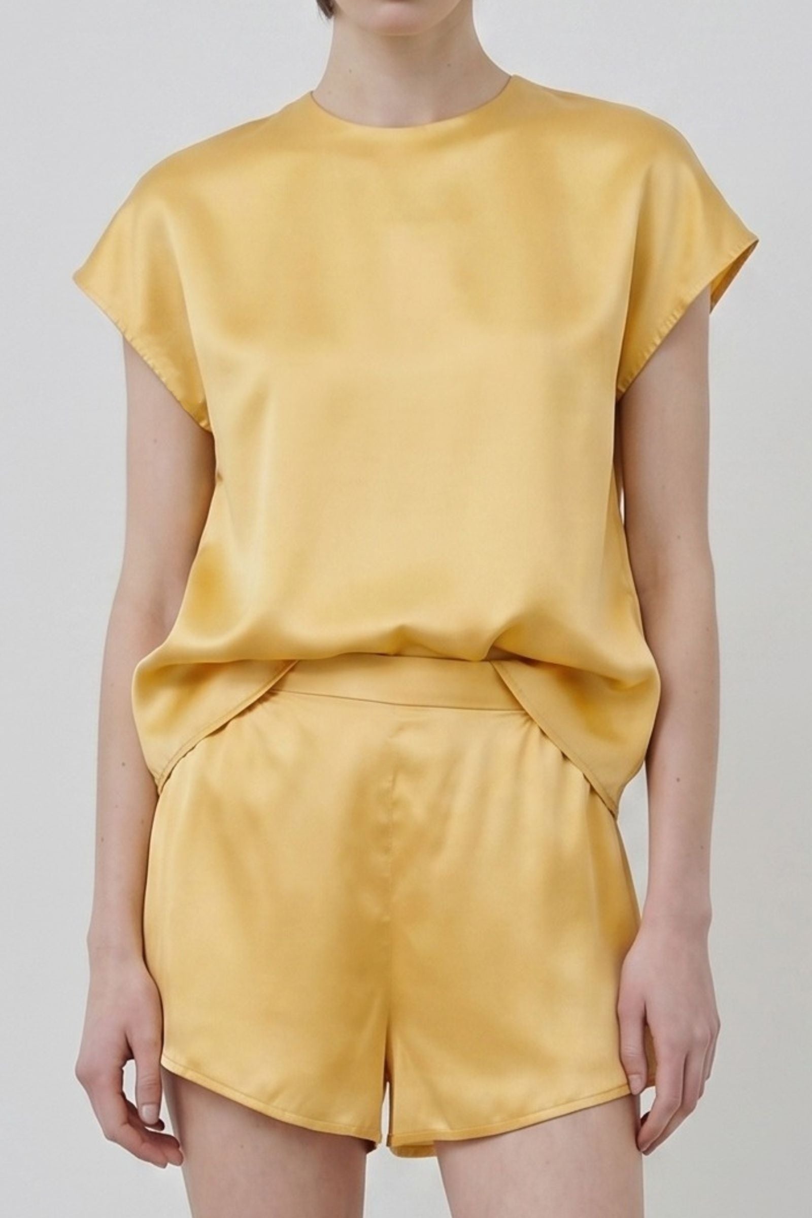 Desert organic silk top and shorts with soft drape and relaxed fit detail