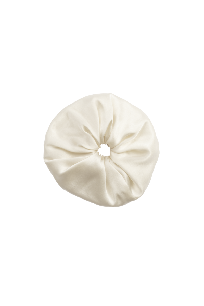 Edi elegant scrunchie in almond organic silk — luxurious and sustainable hair accessory by HERTH, crafted with care.