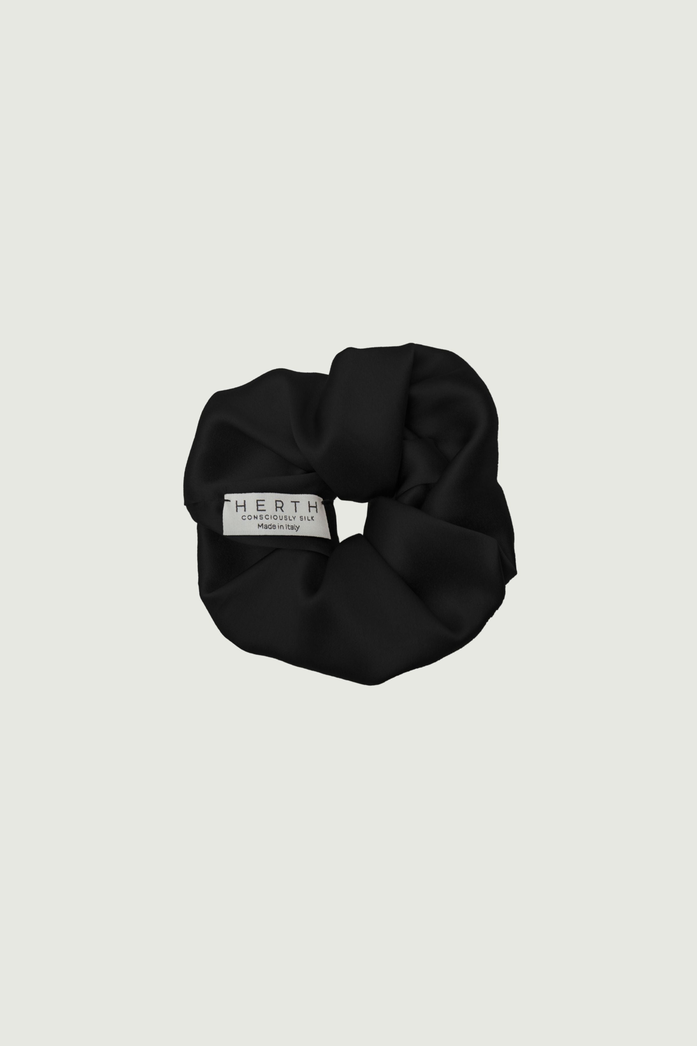 Black silk scrunchie, hair accessory