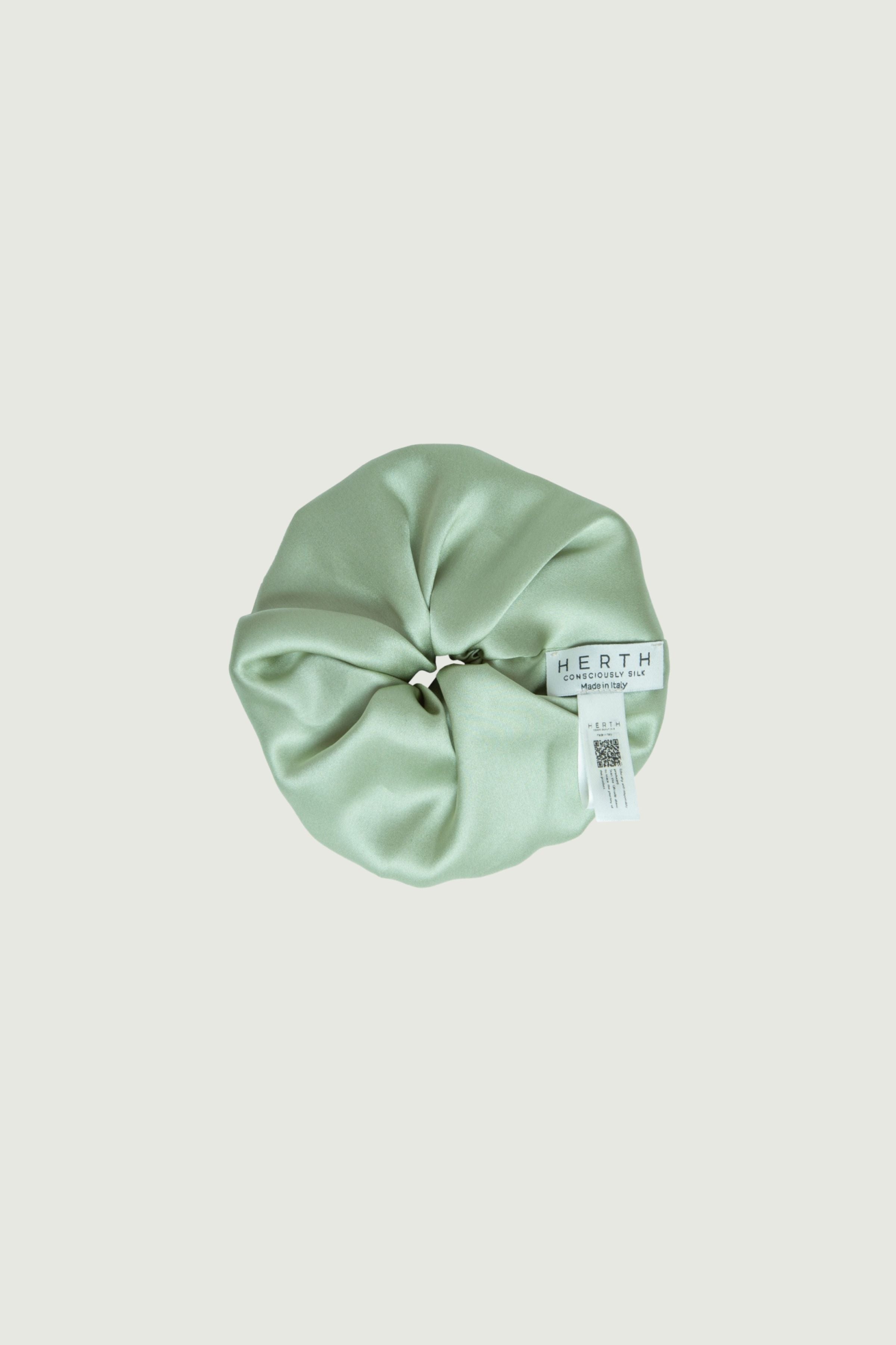 Tea green silk scrunchie, hair accessory
