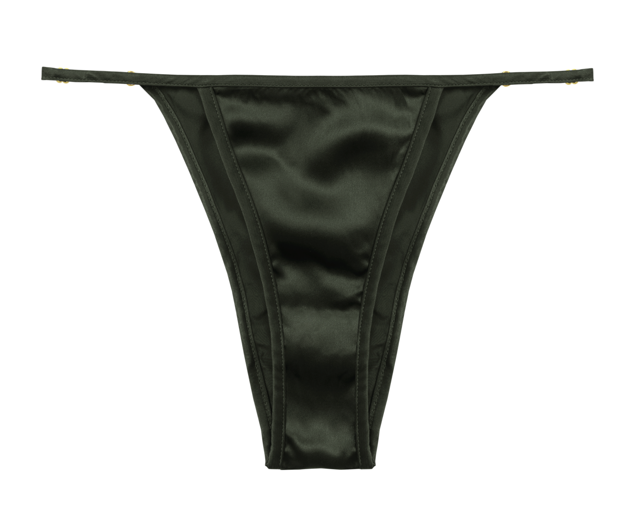Elle adjustable silk panty in sustainable green silk by HERTH, front view.