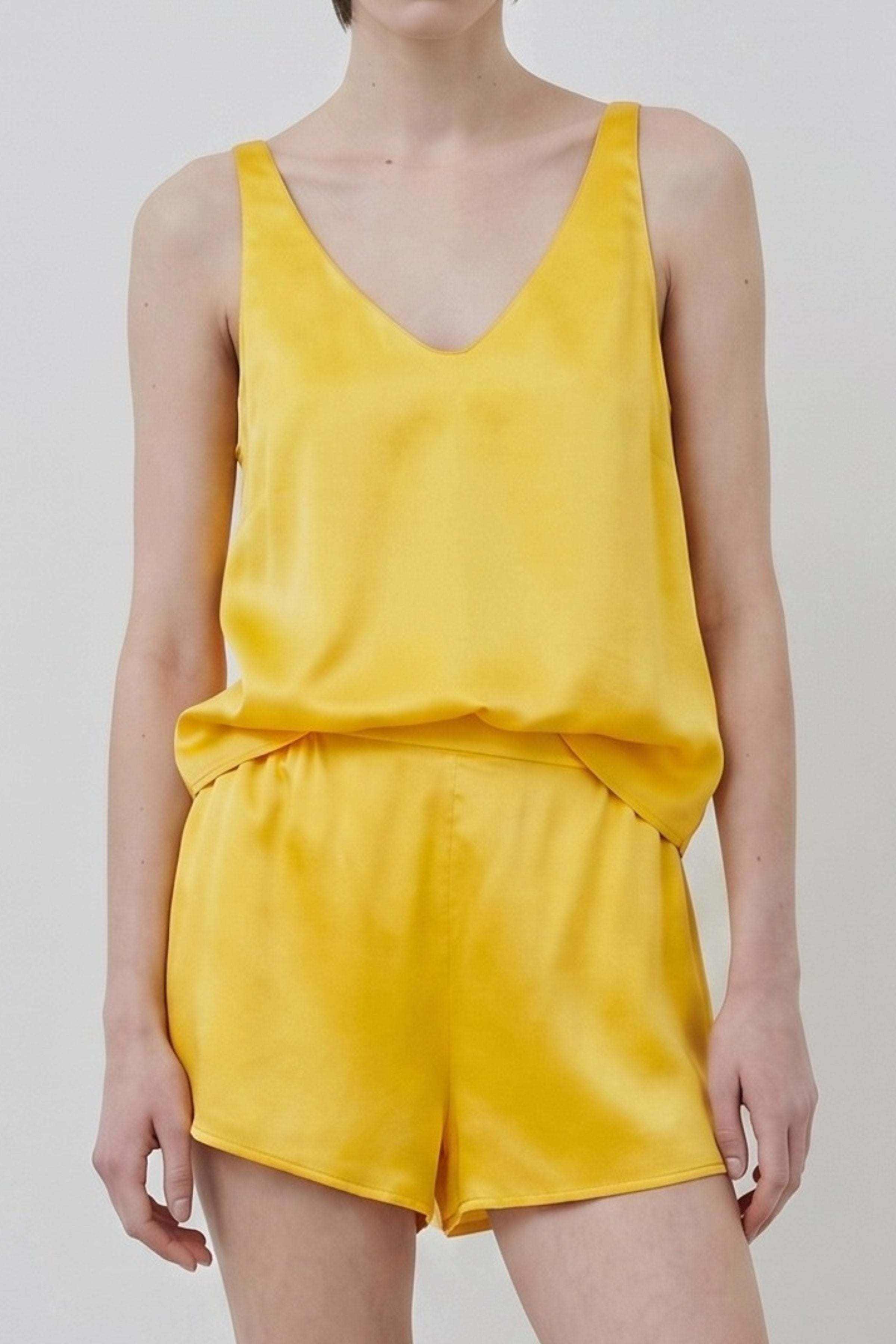 Mango organic silk tank top and shorts with soft drape and relaxed fit detail