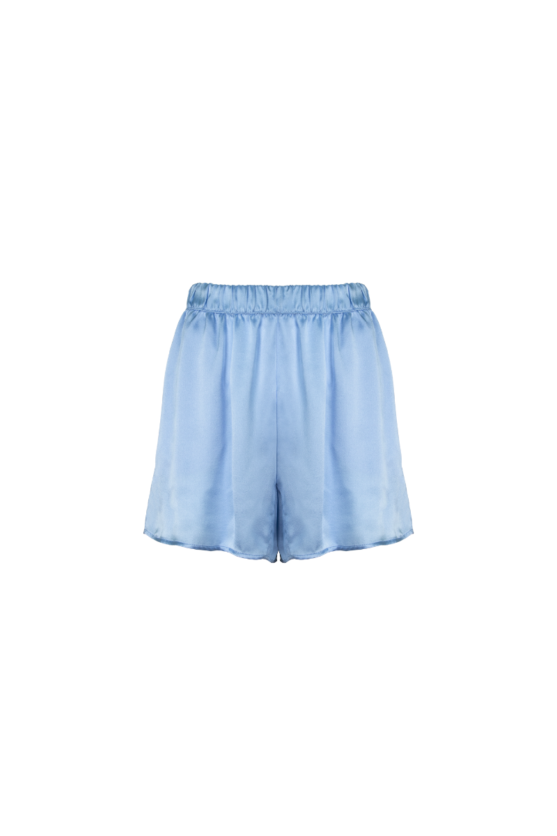 Hani shorts light blue sustainable womenswear made from organic silk by HERTH, elegant and minimal style