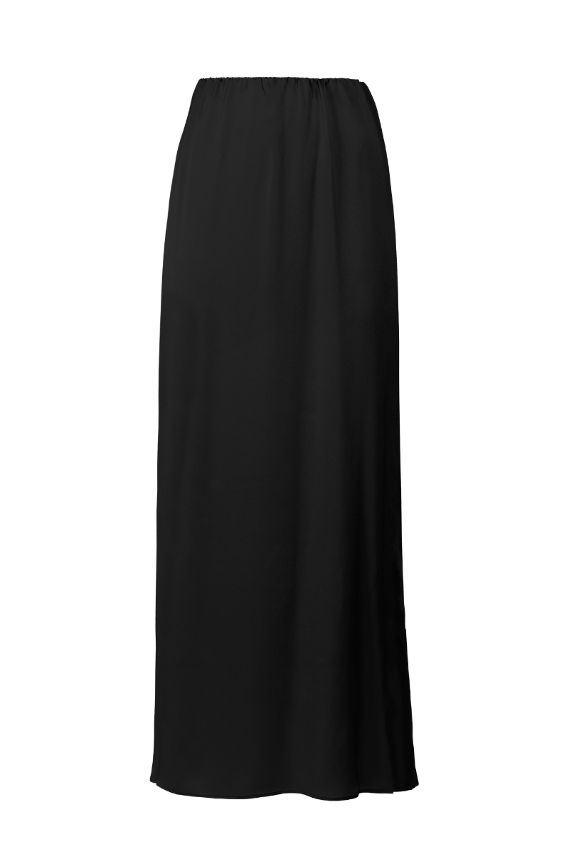 HERTH Nilde black silk skirt — elegant bias-cut organic silk skirt.