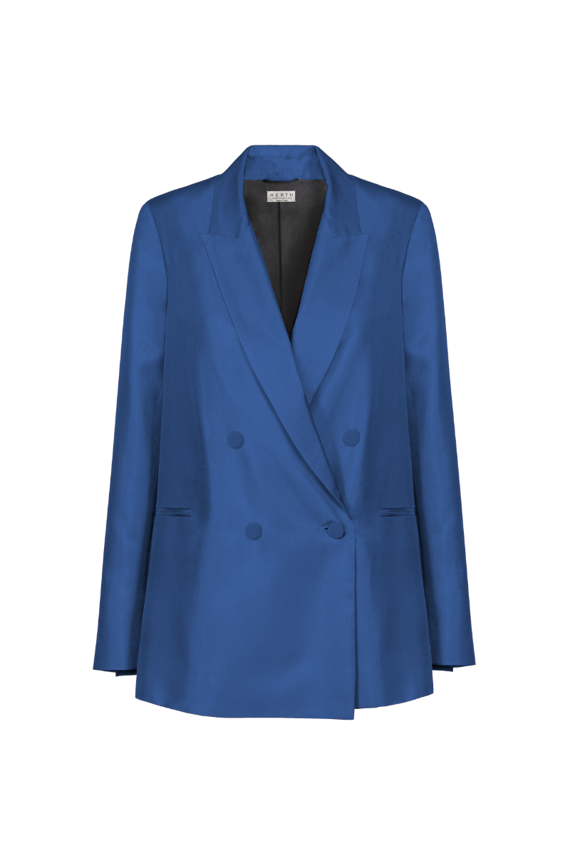 HERTH Uma blazer in camel silk twill — organic silk jacket crafted in Italy.