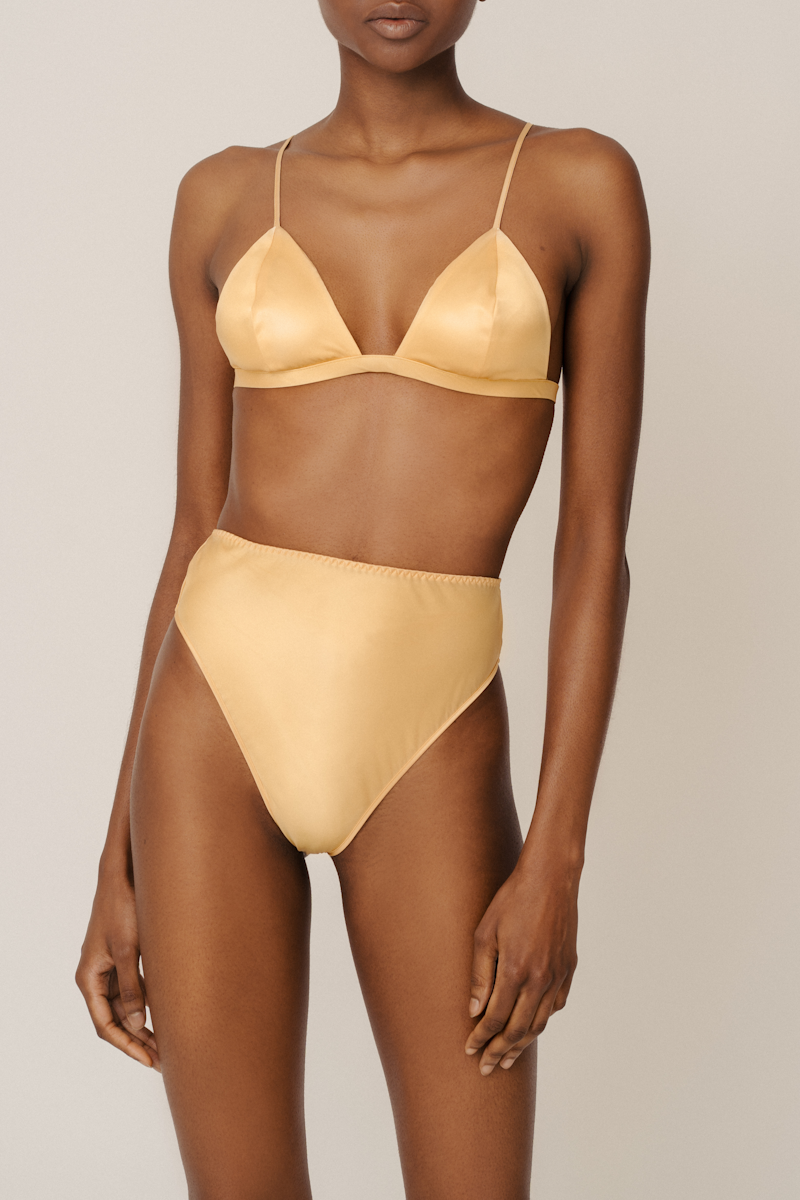 Front view of Ivy triangle bra and Thea high-rise panty in organic silk — sustainable and skin-friendly lingerie set by HERTH