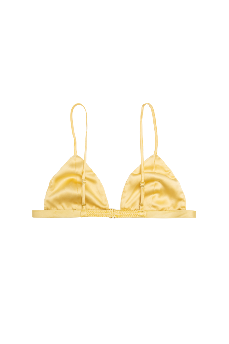 Back view of Ivy triangle bra in Desert — handcrafted organic silk bra with adjustable straps by HERTH.