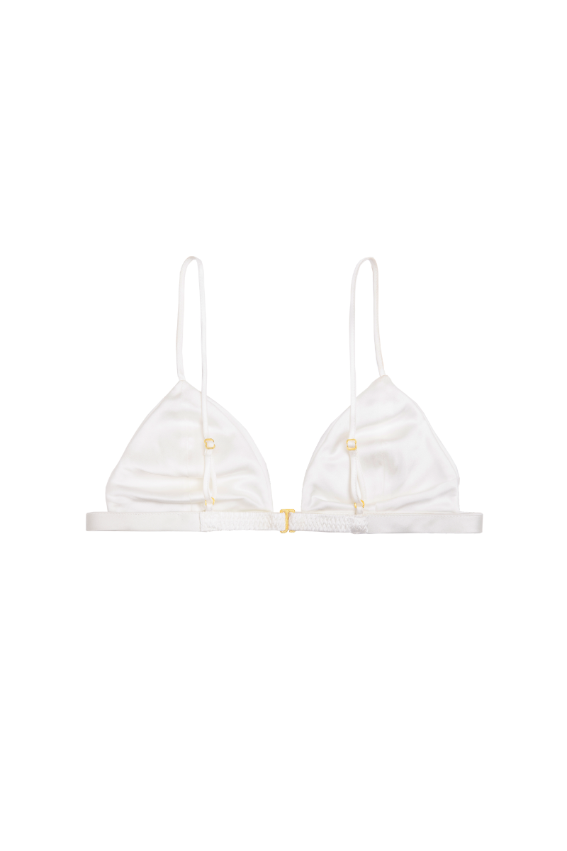 Back view of Ivy triangle bra in ivory — sustainable organic silk lingerie with adjustable straps by HERTH.
