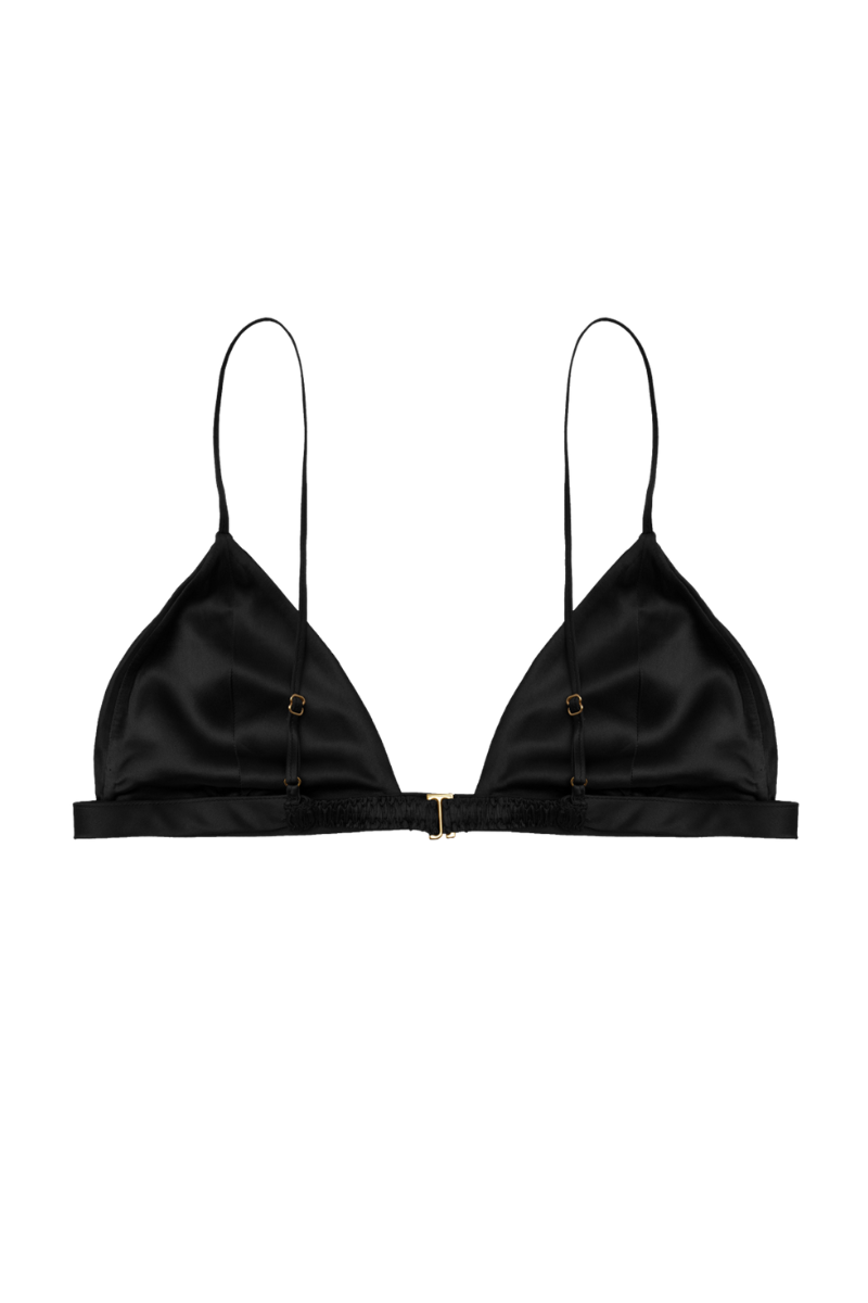 Back view of Ivy triangle bra in black — adjustable organic silk lingerie by HERTH, sustainably made in Italy