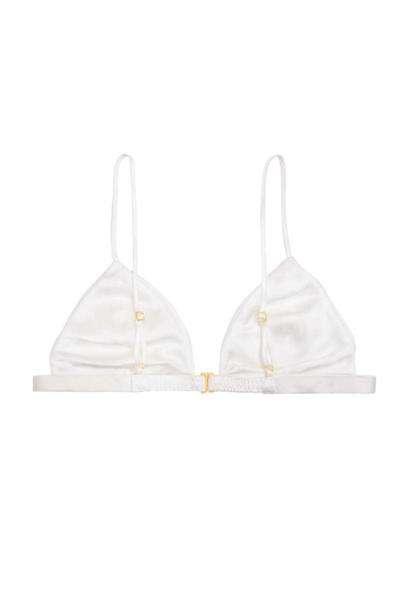 Ivy triangle bra in ivory organic silk – soft cup sustainable lingerie by HERTH, front view