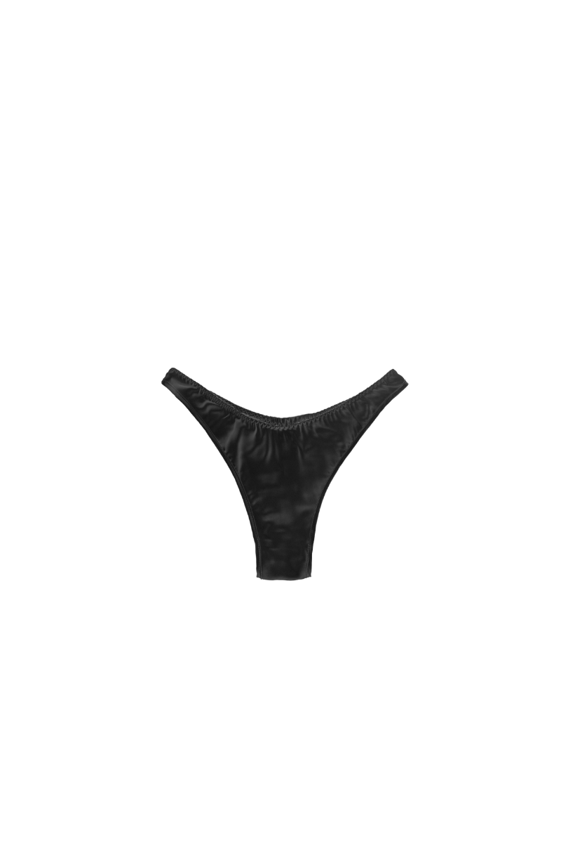 Jude high cut leg panty in black organic silk — sleek and sustainable lingerie piece crafted in Italy by HERTH with GOTS-certified silk.