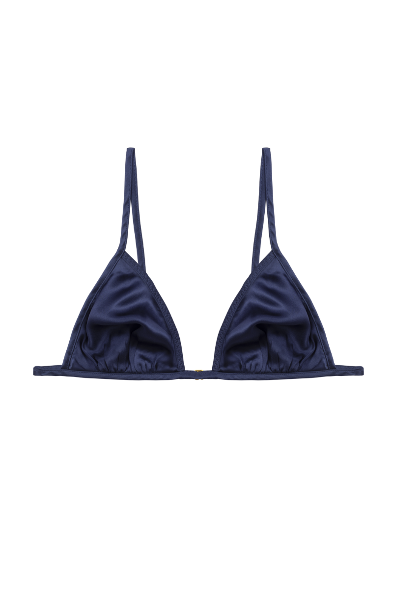 Keri navy blue silk triangle bra and Elle navy blue silk adjustable panty lingerie set by HERTH.