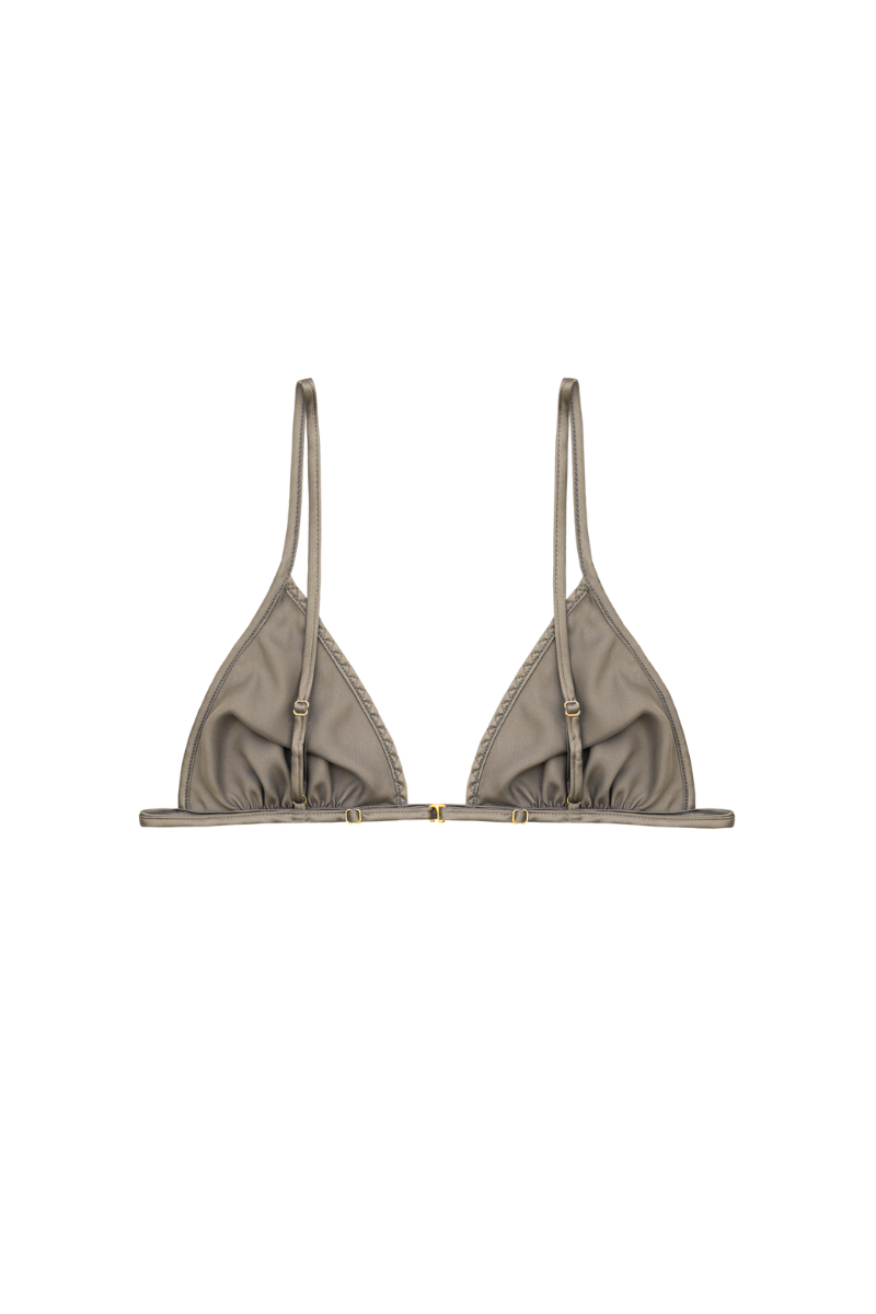 Back view of Keri triangle bra in Gold Sand organic silk — refined and breathable lingerie piece crafted by HERTH.