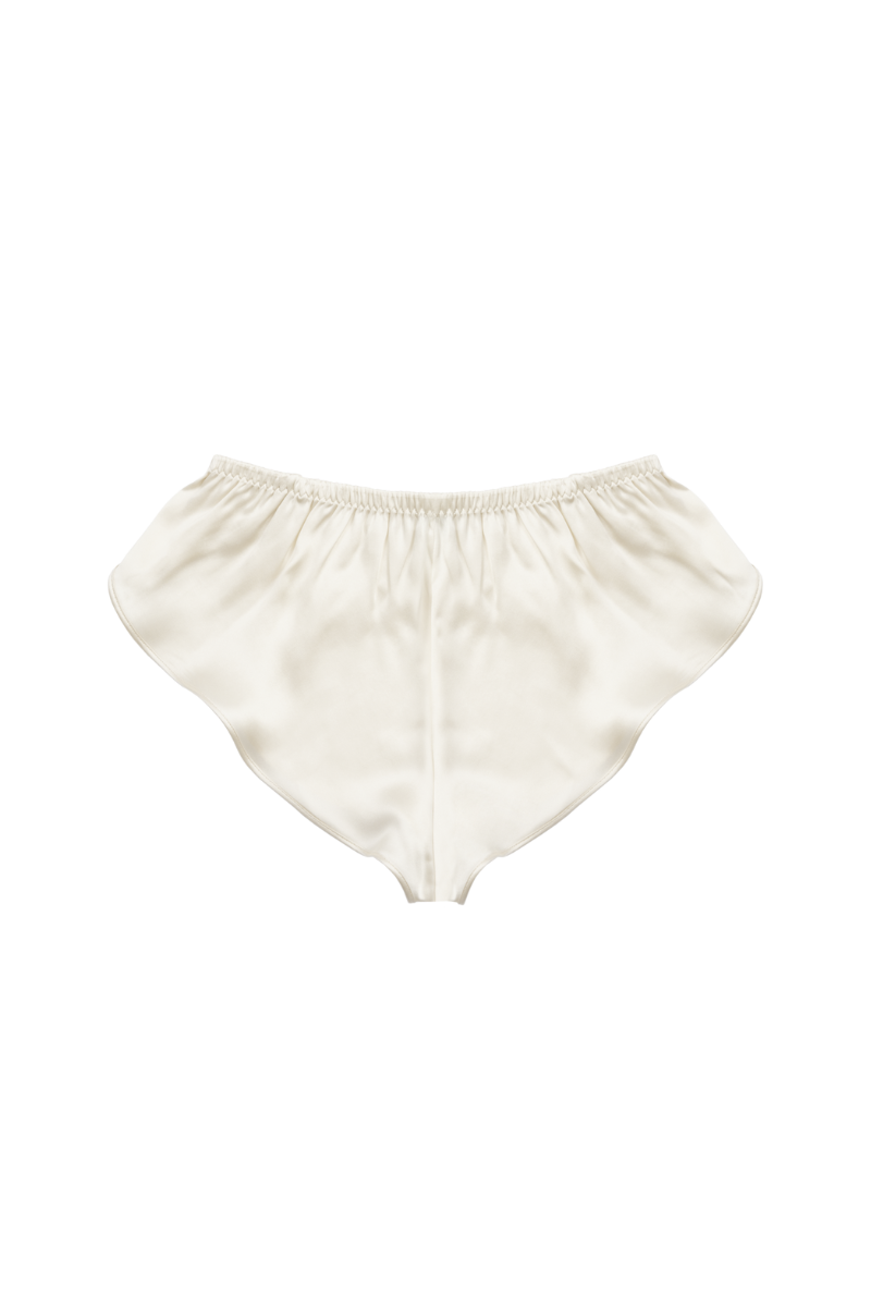 Back view of Khay culotte in Almond organic silk — refined and breathable lingerie piece crafted in Italy by HERTH.