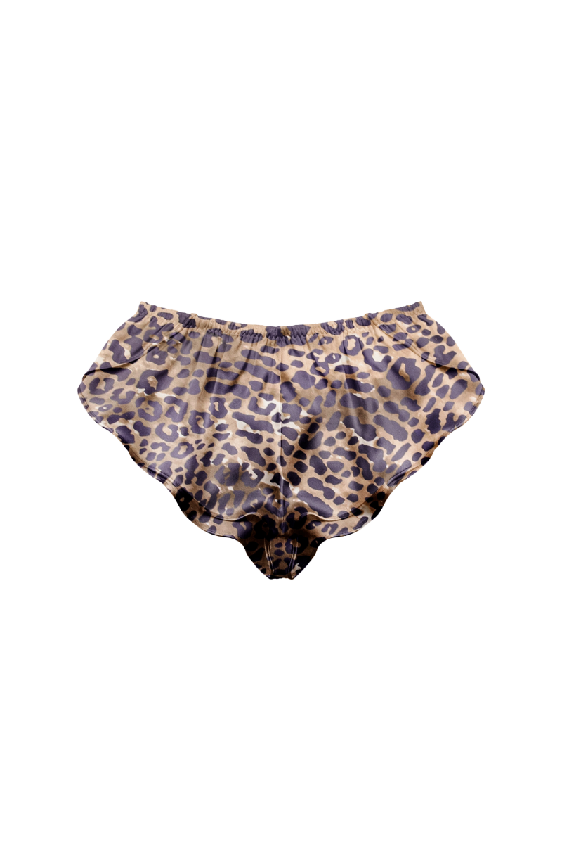 Mid-waisted leopard print silk culotte made from GOTS certified organic silk – sustainable and bold underwear by HERTH.