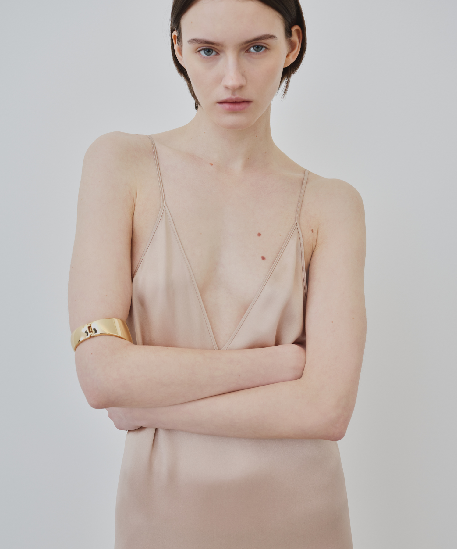Close-up of luxury sustainable silk slip dress Inez — minimal and elegant womenswear by HERTH