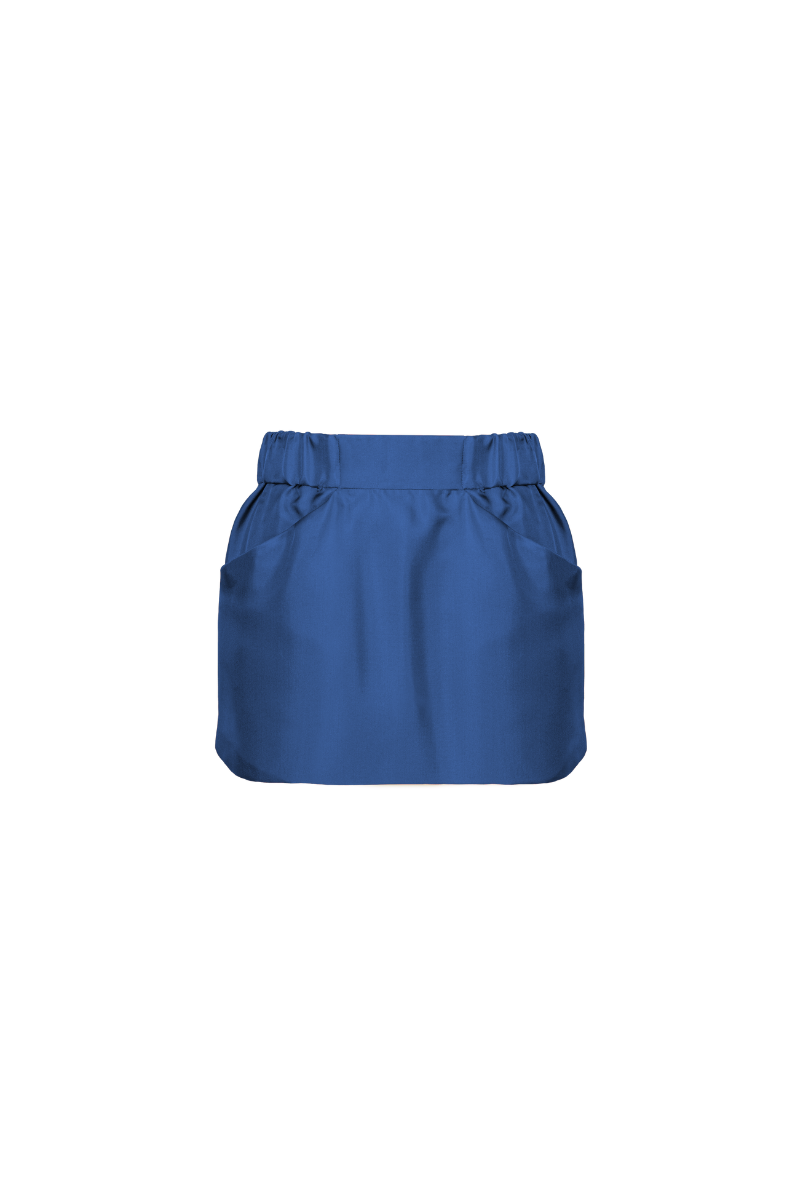 Nina mini skirt in blue denim organic silk twill – elevated womenswear by HERTH