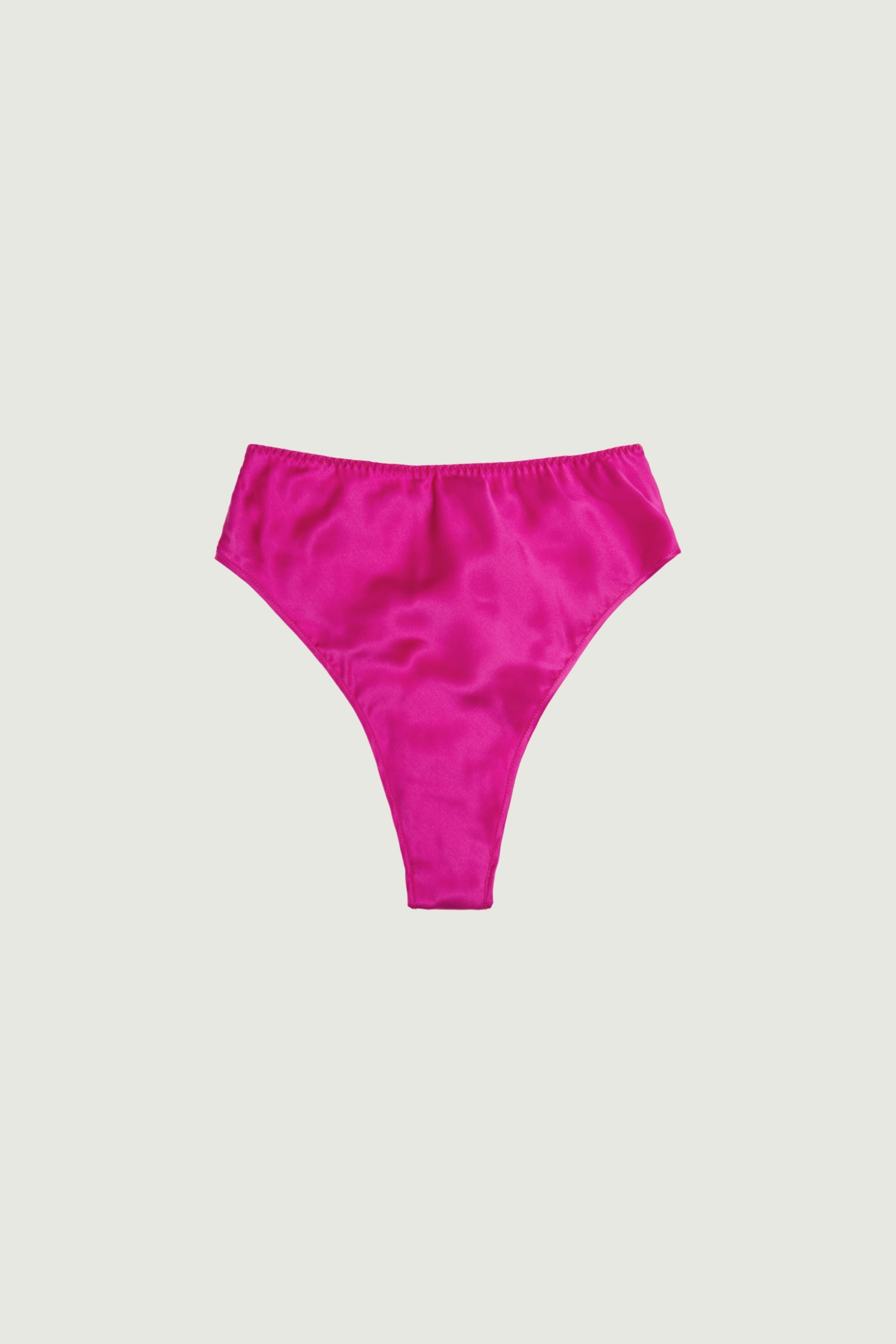 Hot pink silk high-rise panty with full coverage, front view highlighting vibrant tone and smooth sculpting silhouette