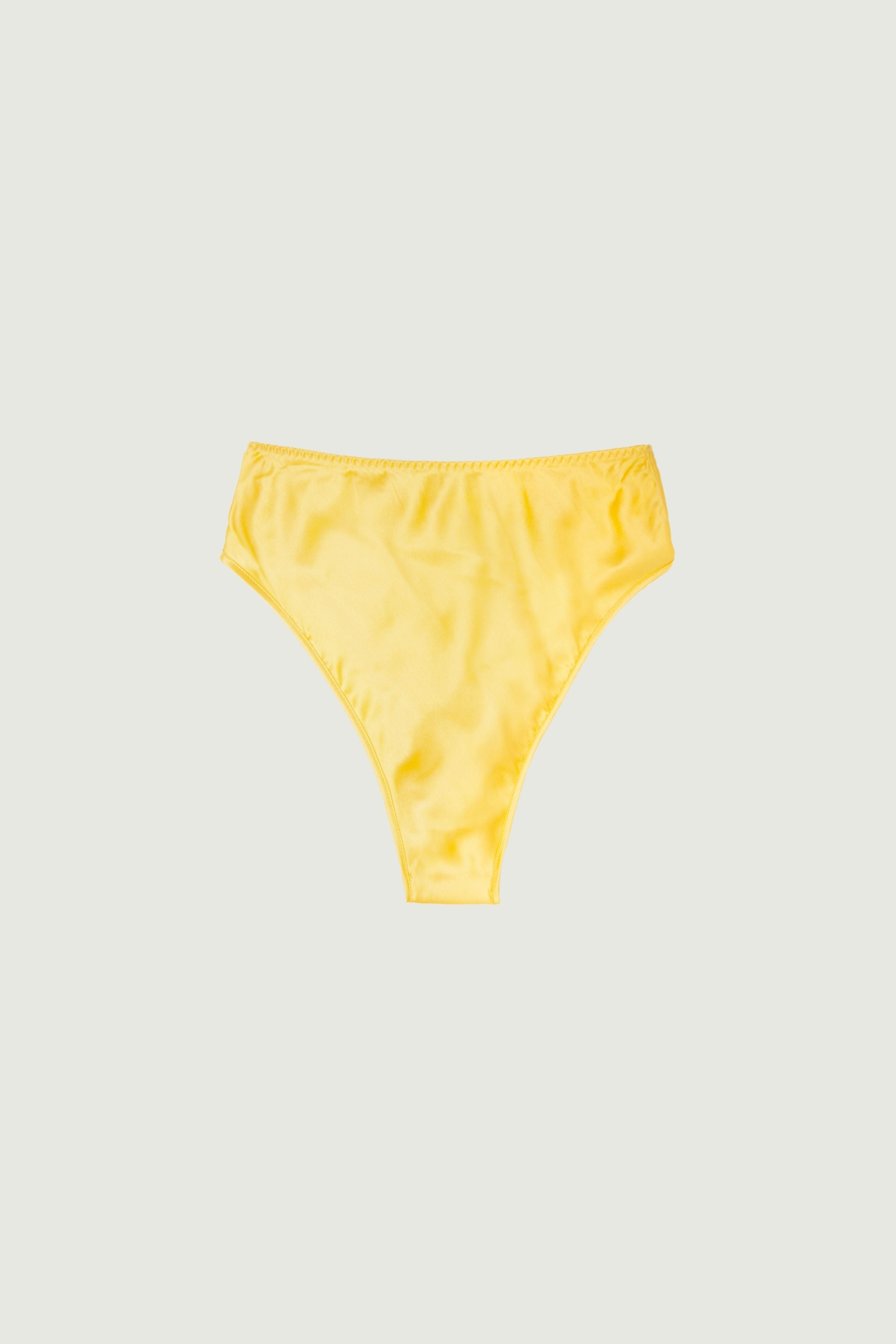 Mango silk high-rise panty with full coverage, front view highlighting warm sunlit tone and smooth contoured silhouette