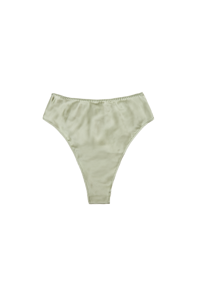 Thea high-waist panty in Green Tea — minimal underwear in GOTS-certified organic silk, sustainably made by HERTH.