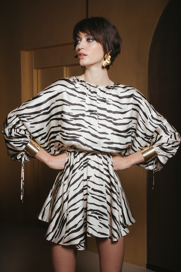 EMA: ZEBRA PRINT GOTS ORGANIC SILK MINI DRESS