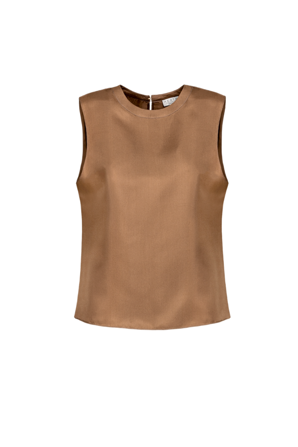 CALA: ORGANIC SILK TWILL TANK TOP IN CAMEL | SAMPLE