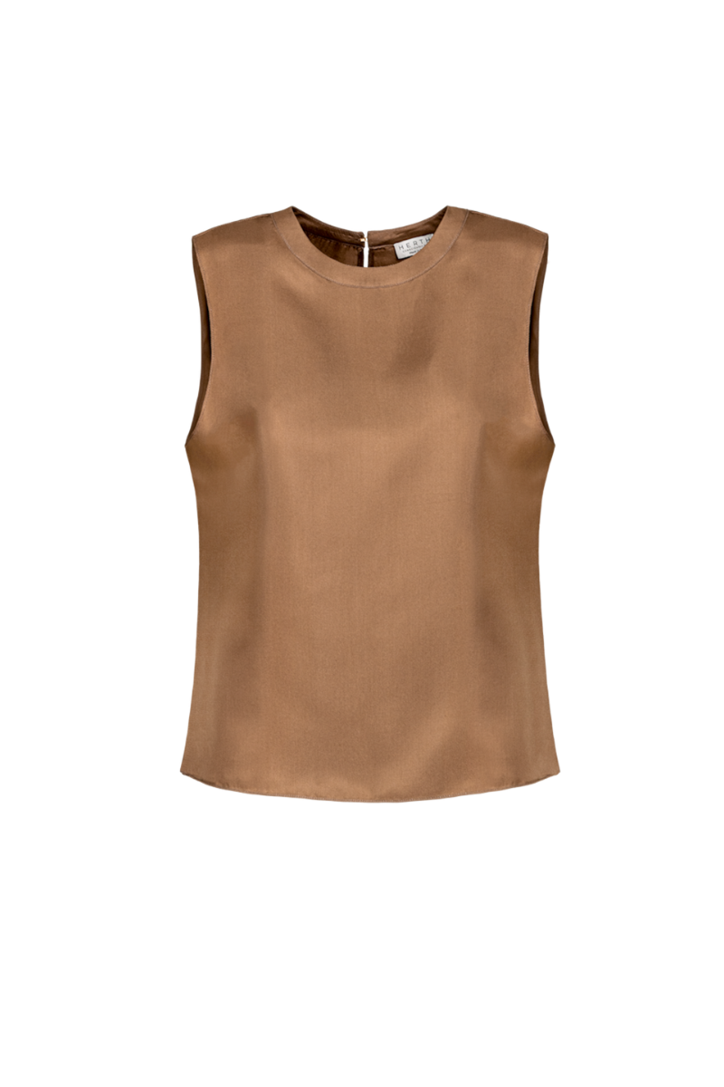 CALA: ORGANIC SILK TWILL TANK TOP IN CAMEL | SAMPLE