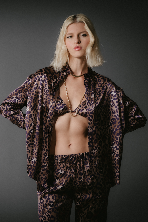 Tilde: camicia manica lunga in seta Gots con stampa leopardo