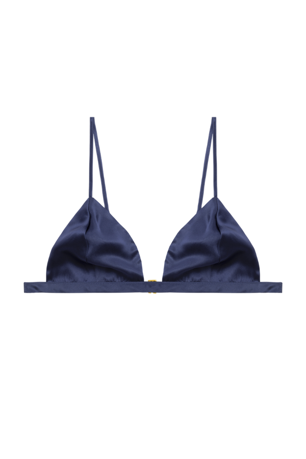 IVY BRA TOP AND JUDE BRIEF: NAVY BLUE ORGANIC SILK SET