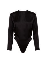 ELY BLACK: LONG SLEEVES BODYSUIT IN ORGANIC SILK