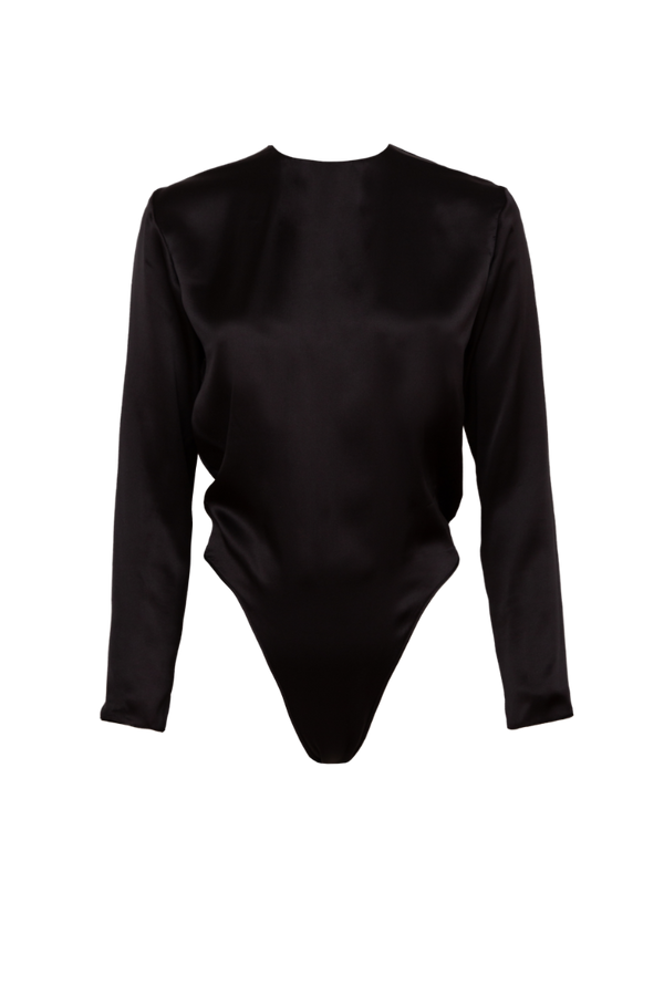 ELY BLACK: LONG SLEEVES BODYSUIT IN ORGANIC SILK