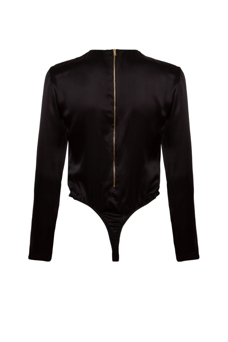 ELY BLACK: LONG SLEEVES BODYSUIT IN ORGANIC SILK