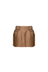 NINA: MINI SKIRT IN ORGANIC SILK TWILL COLOR CAMEL | SAMPLE