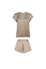 CORA T-SHIRT AND YARI SHORTS: GOLD SAND ORGANIC SILK SET