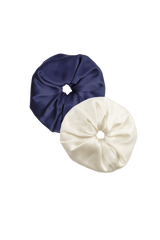 EDI: NAVY BLUE AND ALMOND ORGANIC SILK SCRUNCHIES SET