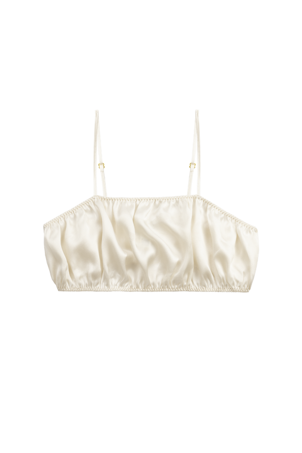 EVE ALMOND: GOTS ORGANIC SILK BANDEAU BRALETTE TOP | SAMPLE