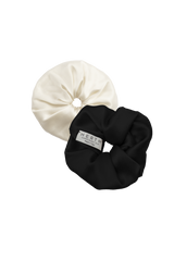 EDI: BLACK AND ALMOND ORGANIC SILK SCRUNCHIES SET