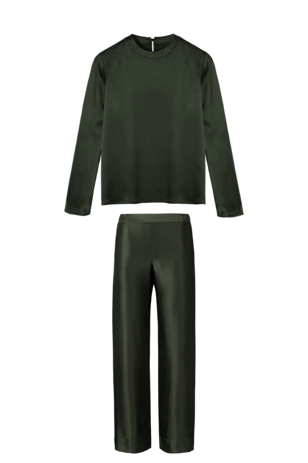 ANDIE T-SHIRT AND ZENO TROUSERS: GREEN ORGANIC SILK SET