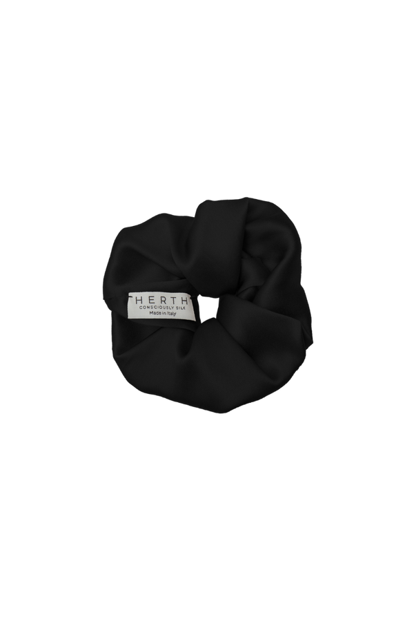 EDI: BLACK AND ALMOND ORGANIC SILK SCRUNCHIES SET