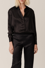 TILDE BLACK: LONG SLEEVE SHIRT IN GOTS ORGANIC SILK