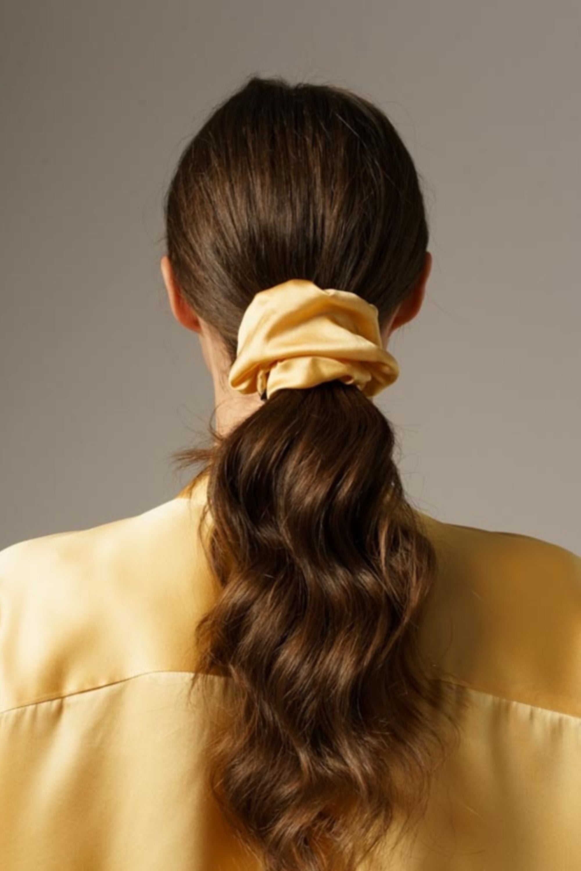 Organic silk scrunchie in desert color, made in Italy
