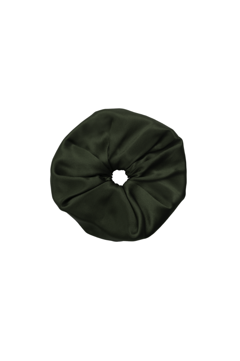 Edi scrunchie in green organic silk — elegant and eco-friendly hair accessory by HERTH