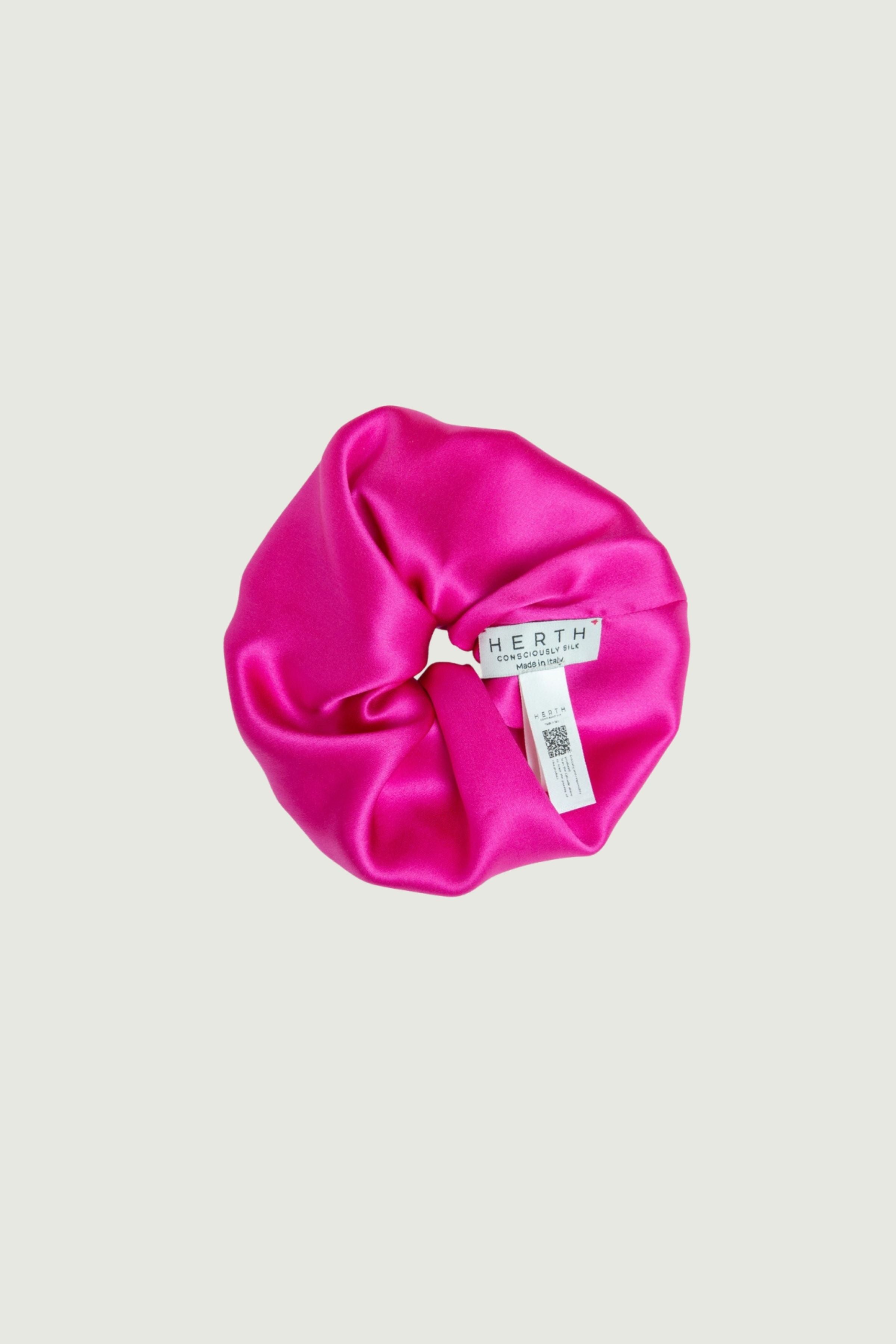 Hot pink silk scrunchie, hair accessory