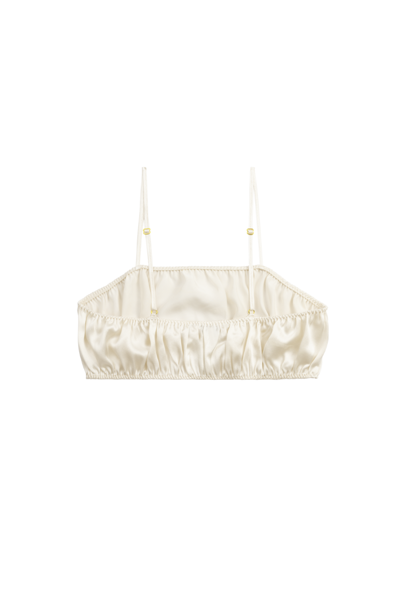 Back view of Eve bandeau top in Almond organic silk — breathable and refined lingerie piece crafted by HERTH