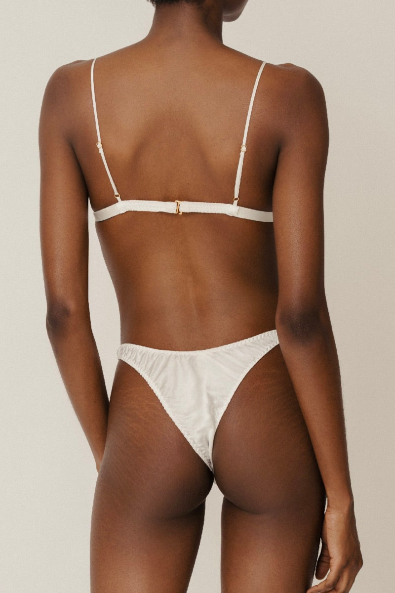 Ivy triangle bra and Jude high-cut panty in ivory organic silk – sustainable lingerie set by HERTH, back view