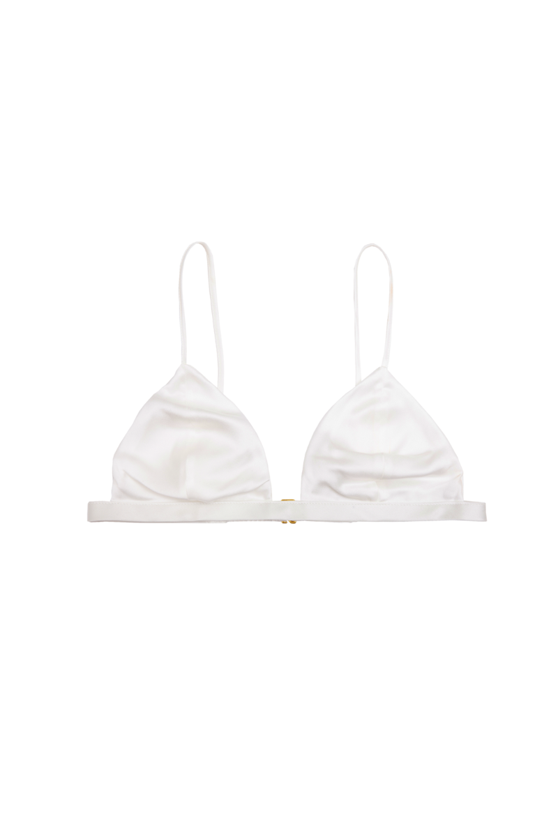 Ivy triangle bra in ivory organic silk — soft-cup, wireless lingerie by HERTH designed for natural elegance and comfort,