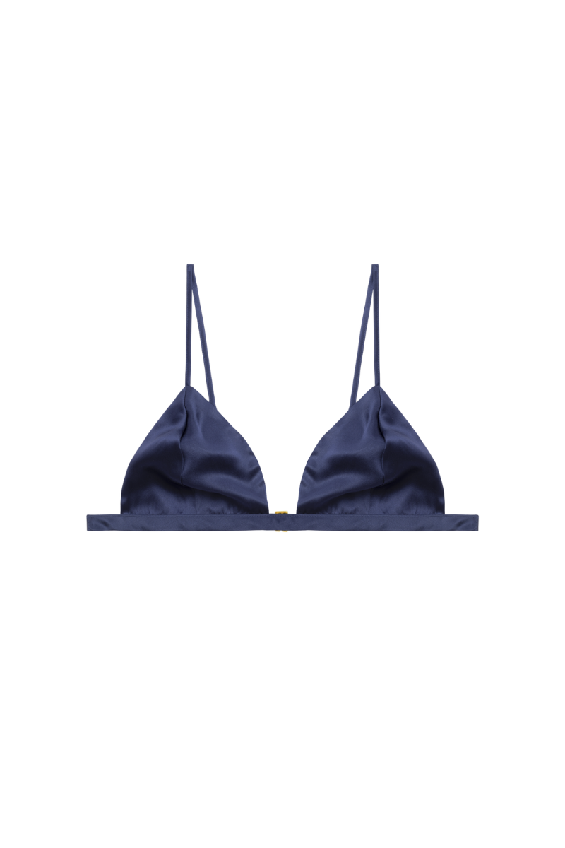 Ivy triangle bra in navy blue — organic silk soft-cup lingerie by HERTH, sustainably made for timeless elegance