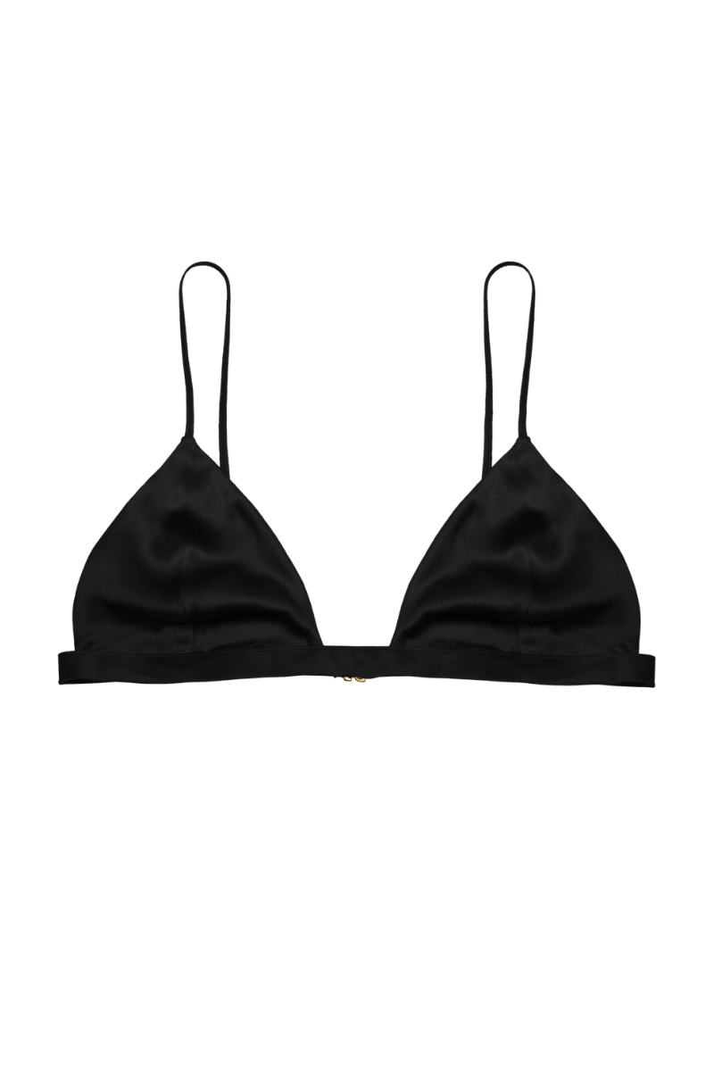 Ivy triangle bra in black organic silk — soft-cup wireless design crafted for comfort and elegance by HERTH